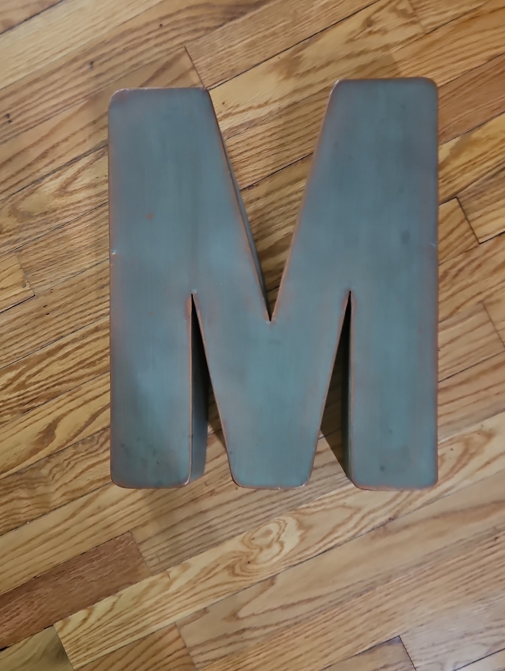 Decorative Metal Letter 'M' Wall Accent in Patina Green
